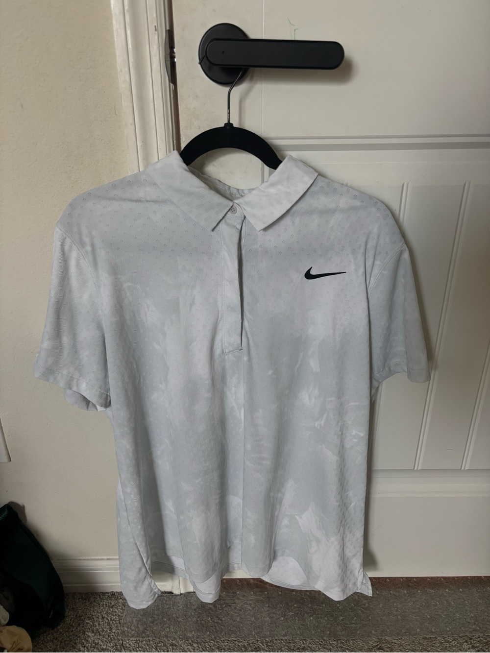 Nike Men’s Vintage Light Gray/White Polo with Front & Back Swoosh Black Logo